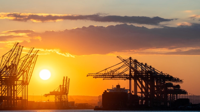 Container ships in the port of New York