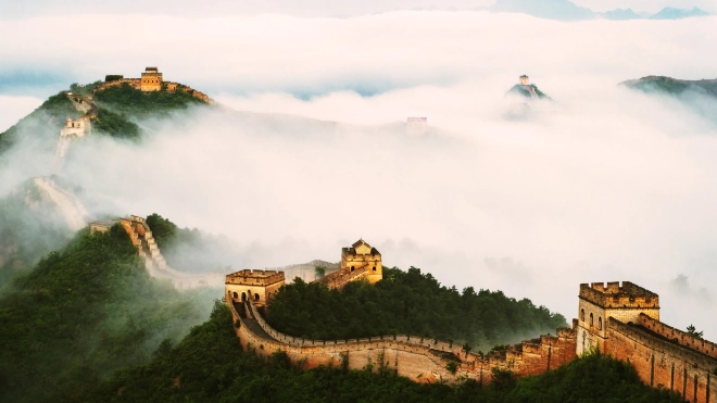 The great wall of China in the fog